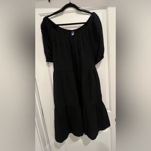Black, puff sleeve, tiered dress; plus size 3X